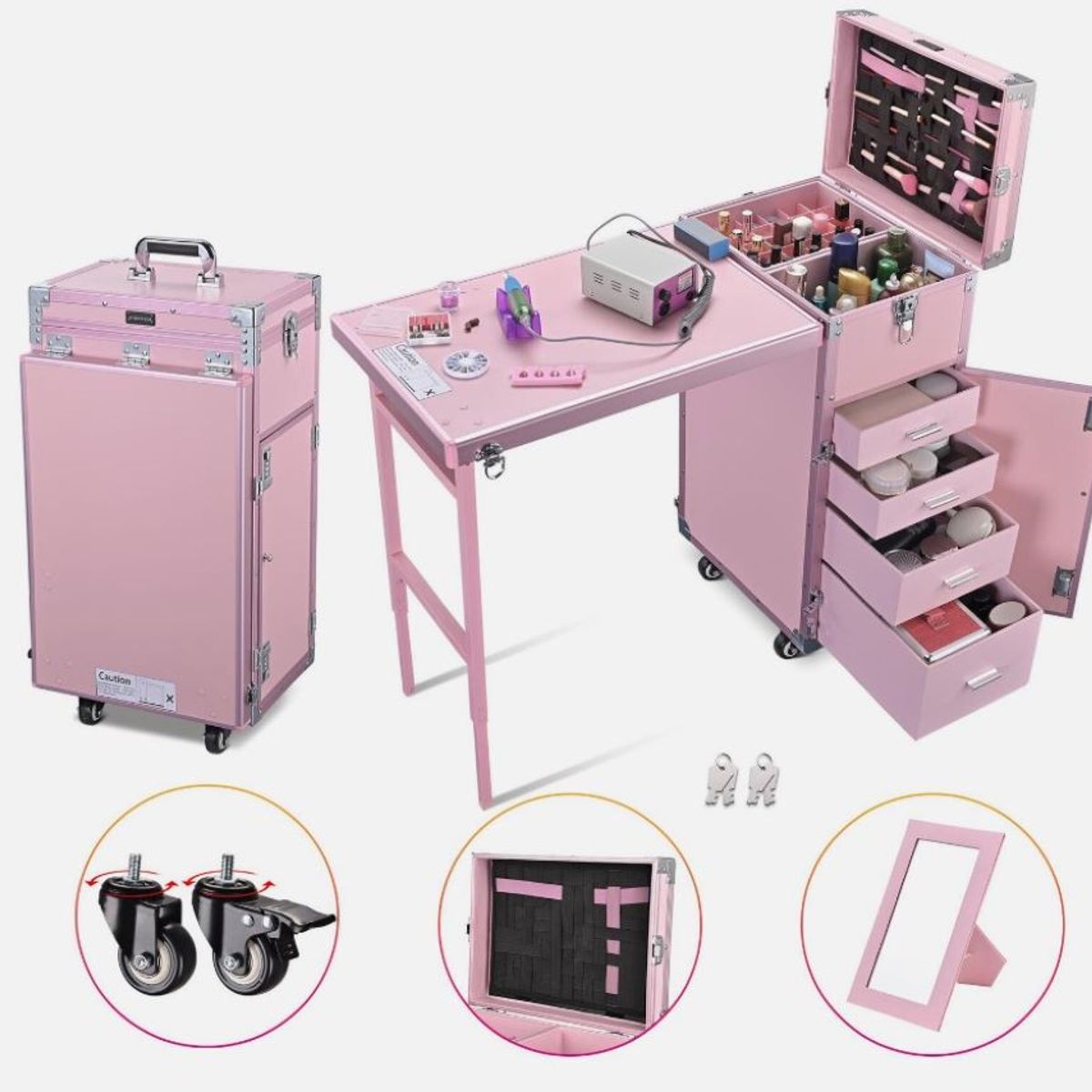 ZHOPI CO - Mesa Maleta De Manicura Plegable Con Ruedas