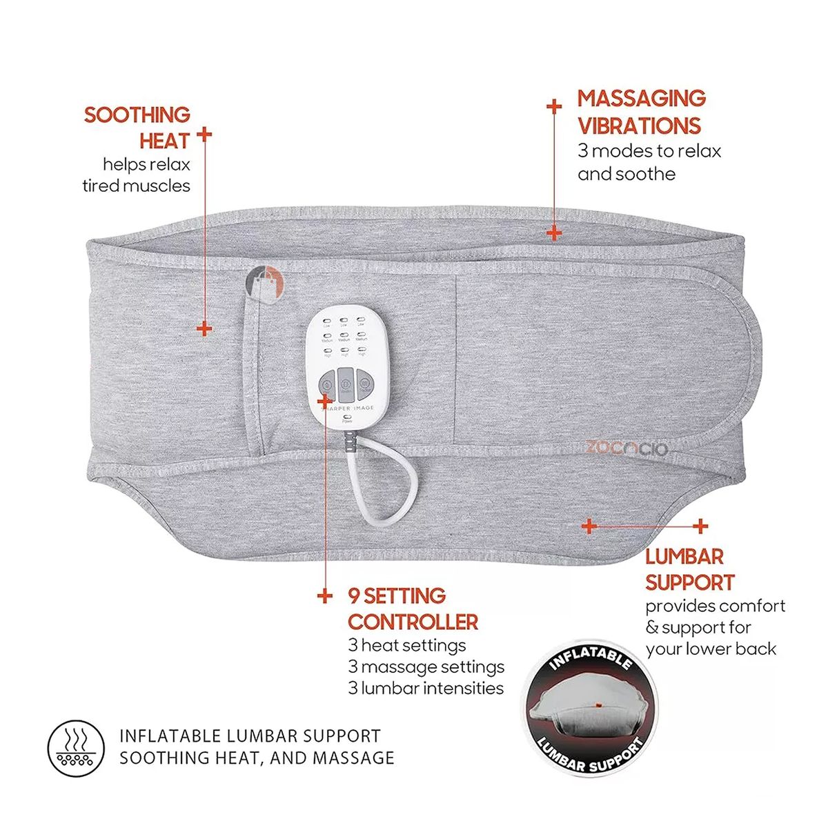 ZOCOCIO - Masajeador Lumbar De Espalda Cinturón Vibrador Calmante