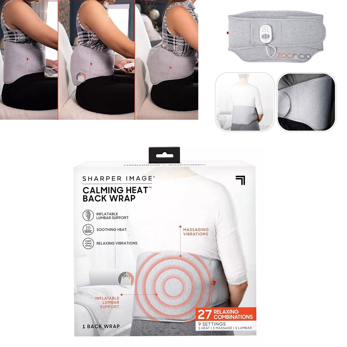 ZOCOCIO - Masajeador Lumbar De Espalda Cinturón Vibrador Calmante