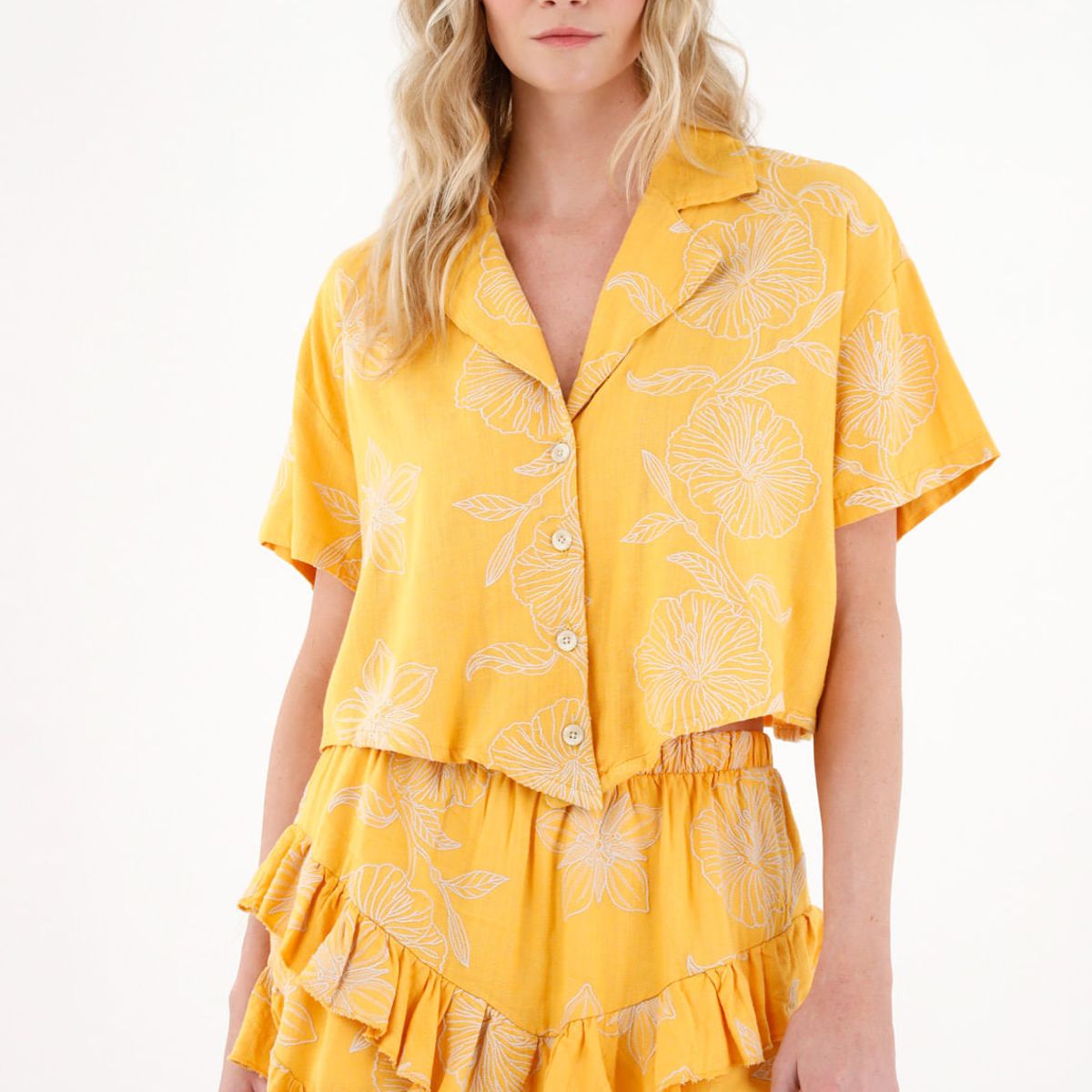 TENNIS - Falda corta con boleros amarilla para mujer