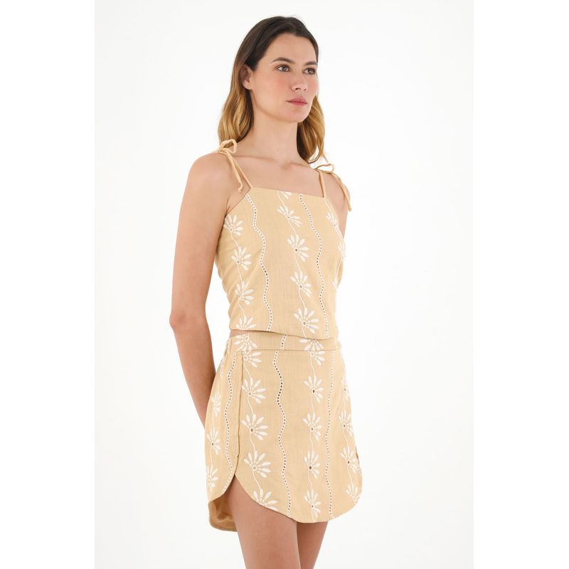 TENNIS - Falda café con detalles bordados para mujer