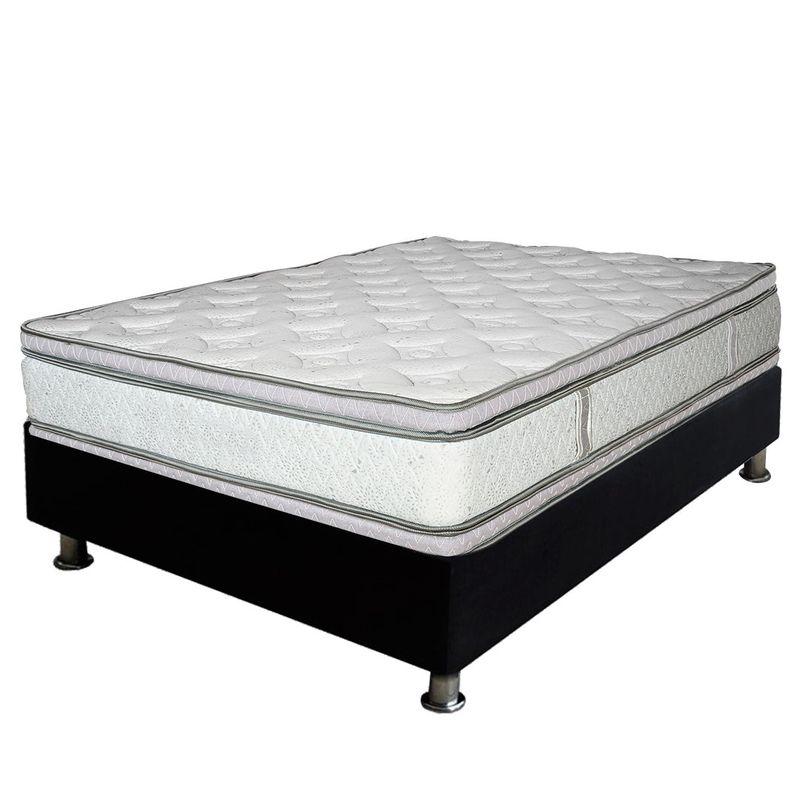 PLUMA HOME - Colchón Ortopedico Gold Pillow  + Base 140 x 190 cm + 2 Alm + Protecto.