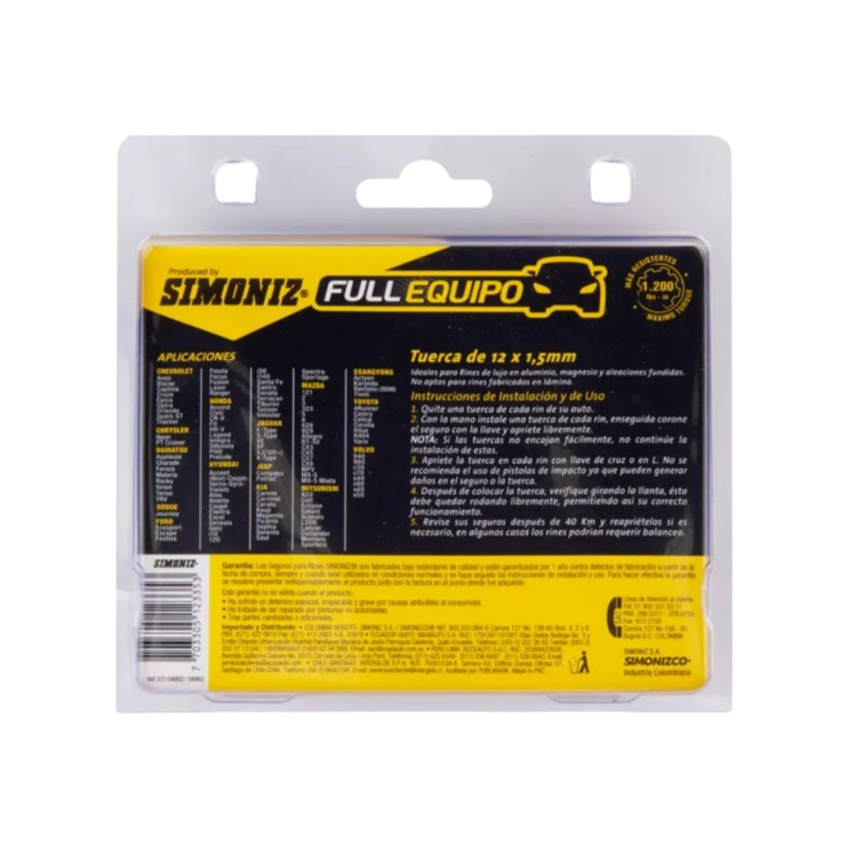 SIMONIZ - Seguro Para Rines Full Equipo Simoniz - Tuerca de 12x15mm