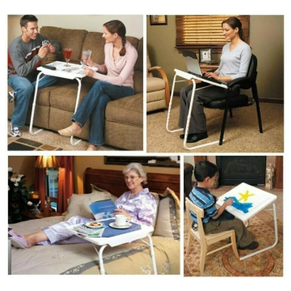 GENERICO - Mesa Auxiliar Plegable Portatil Resistente Altura Ajustable_.