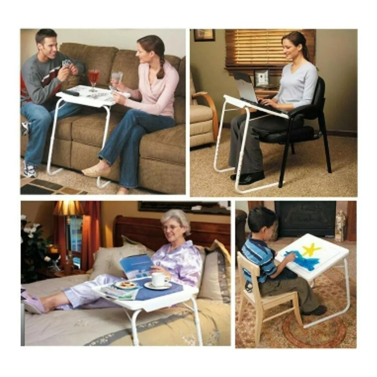 GENERICO - Mesa Auxiliar Plegable Portatil Resistente Altura Ajustable_.