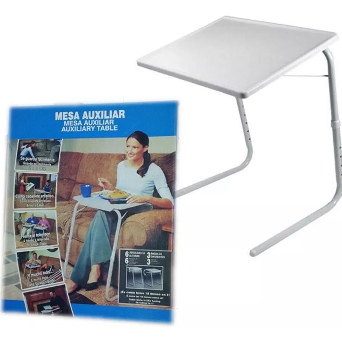 GENERICO - Mesa Auxiliar Plegable Portatil Resistente Altura Ajustable_.