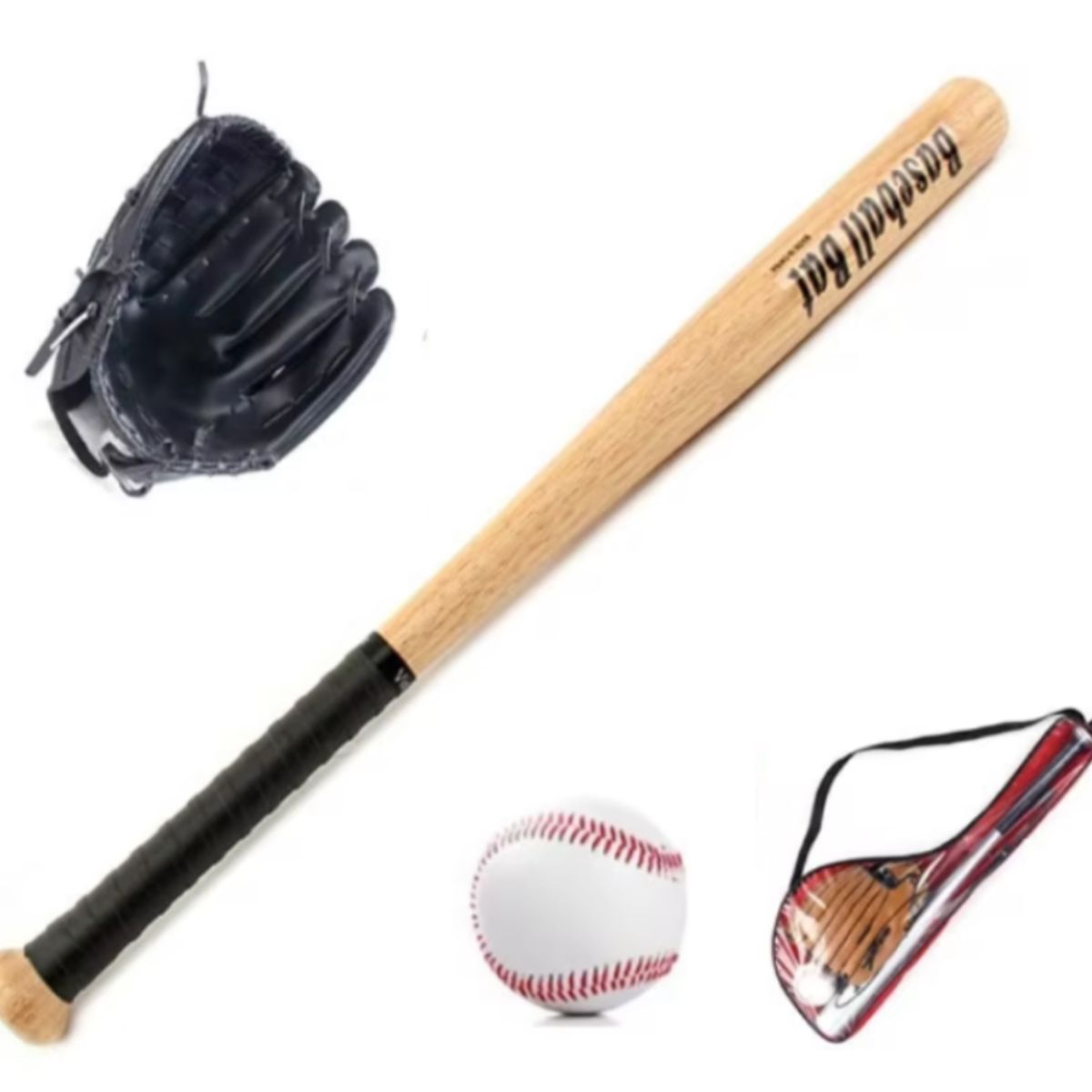 GENERICO - Set De Baseball Kit Béisbol Bate De Madera Guante Y Pelota