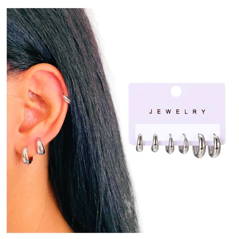 ACCESORIOS DE EVA - Candongas Aretes Pendientes Set x 3 Candongas Plateadas