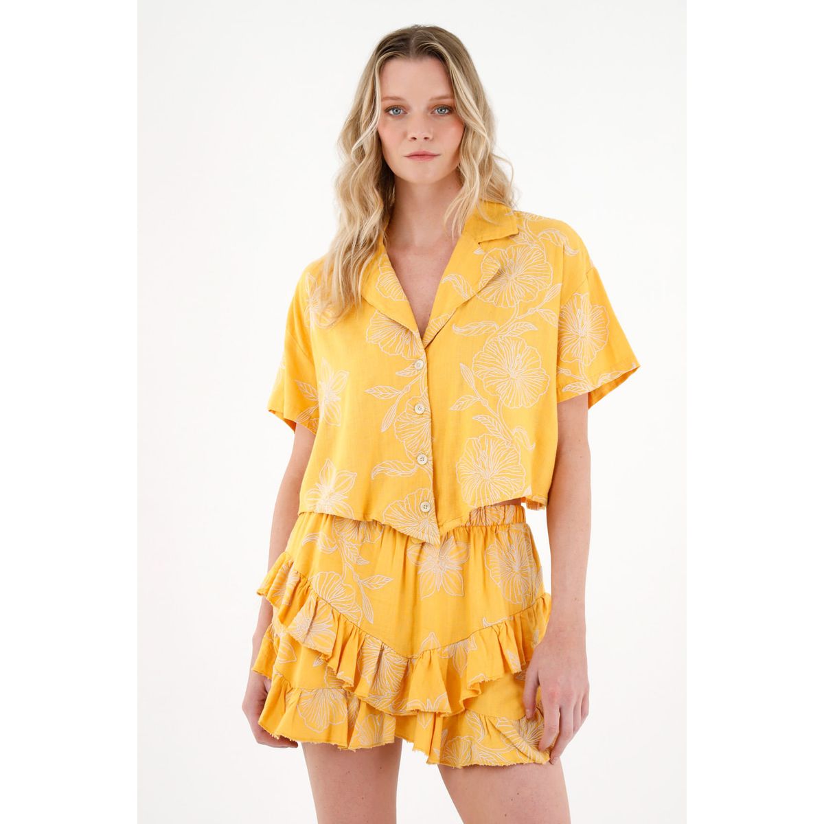 TENNIS - Falda corta con boleros amarilla para mujer