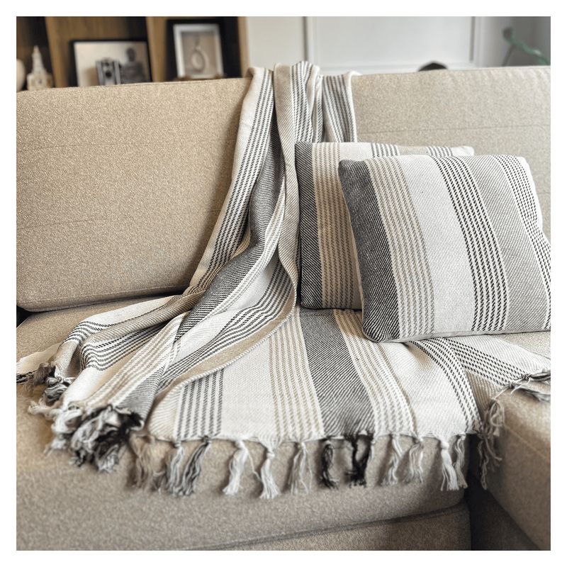 GENERICO - SET DE MANTA Y COJINES DESIGN-4 WHITEGREY SILVER