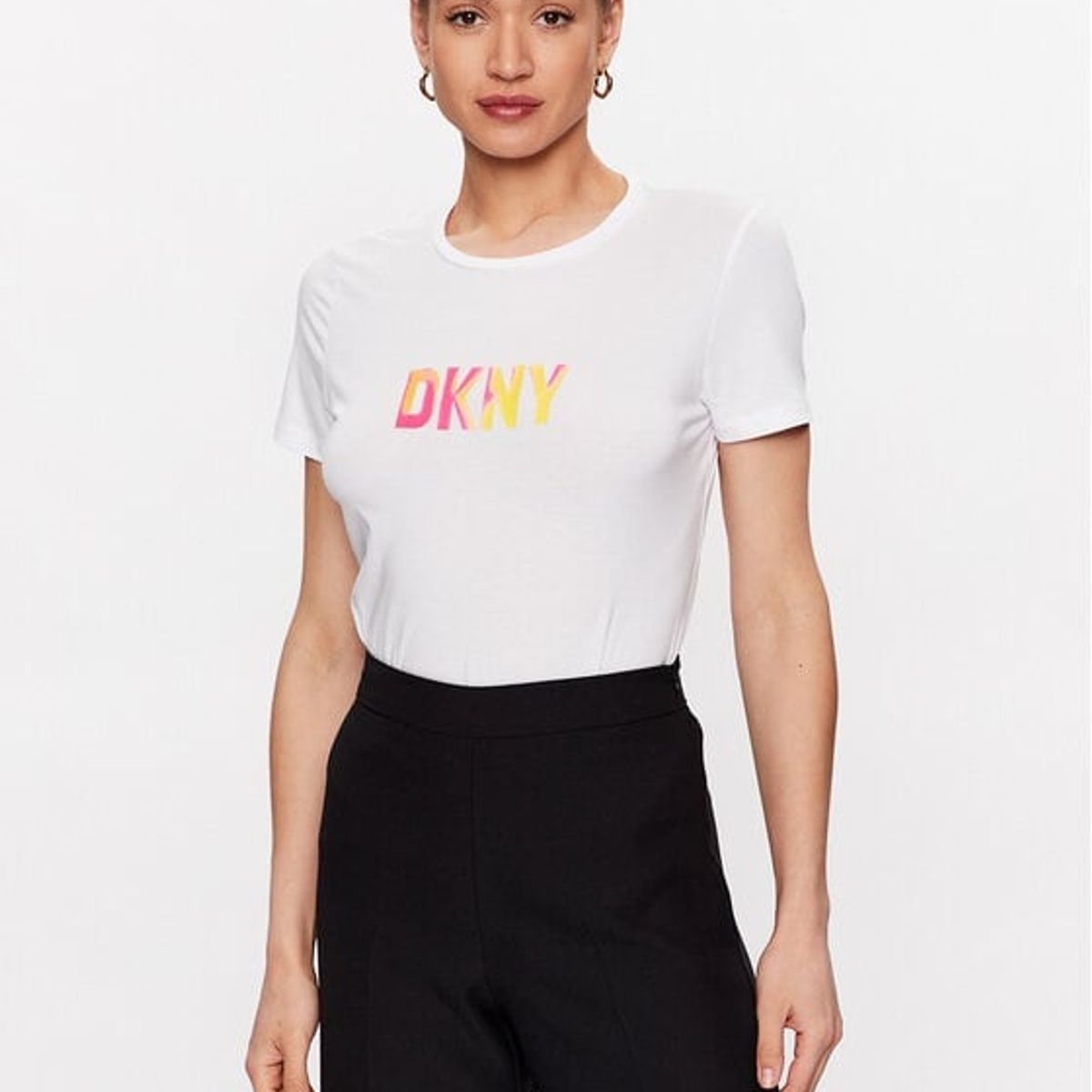 DKNY - Camiseta Logo Dkny Original Blanco Para Mujer