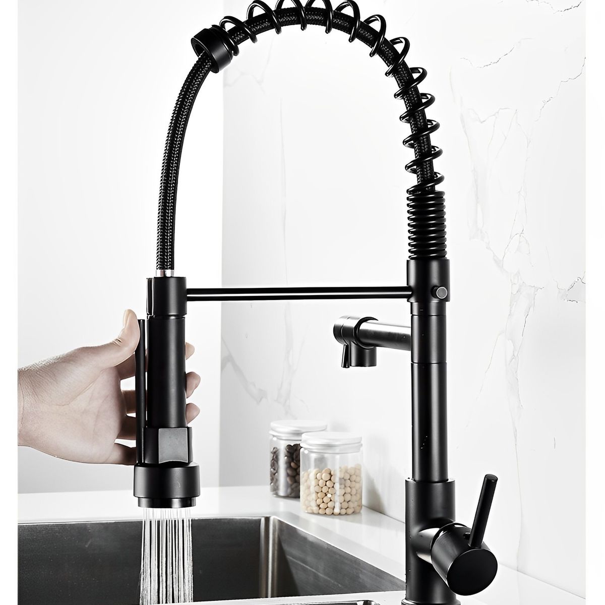 GENERICO - Llave Grifo Acero Para Lavaplatos Monomando Cuello Flexible Negro