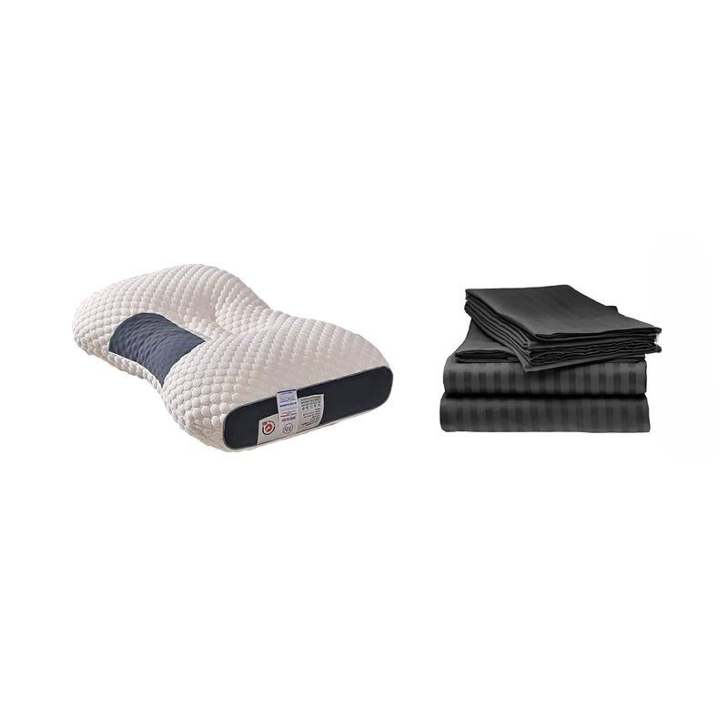 ZHOPI CO - Sabanas Queen  Negro mas Una Almohada Cervical de Cuello