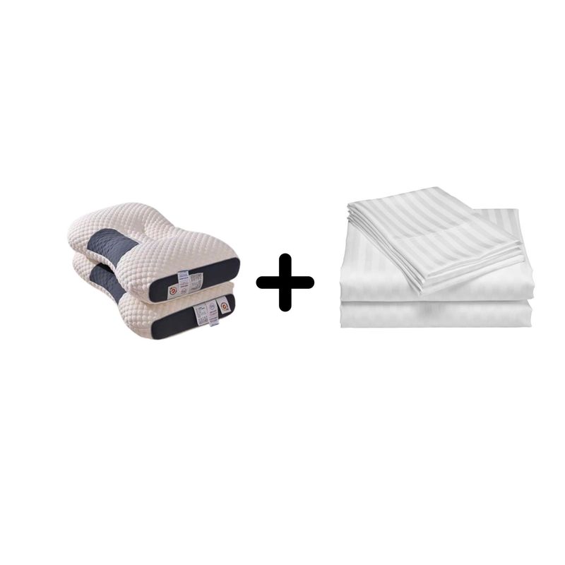 ZHOPI CO - Sabanas Doble Blanco mas Dos  Almohadas Cervical de Cuello