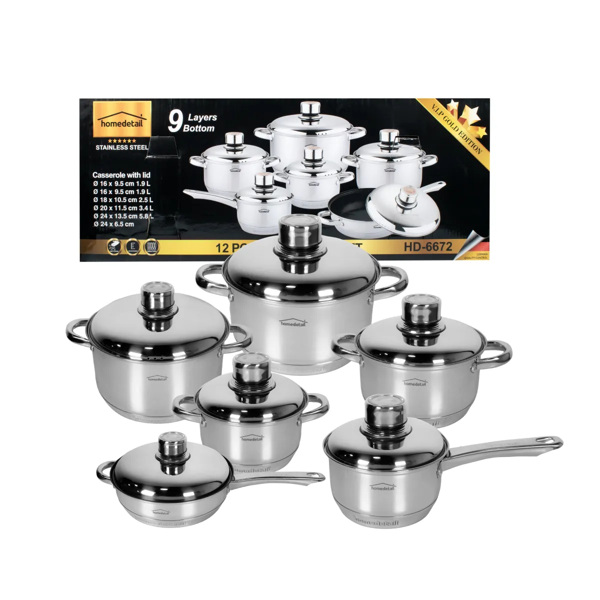 HOMEDETAIL - Bateria De Ollas 12 Piezas En Acero Quirurgico Homedetail