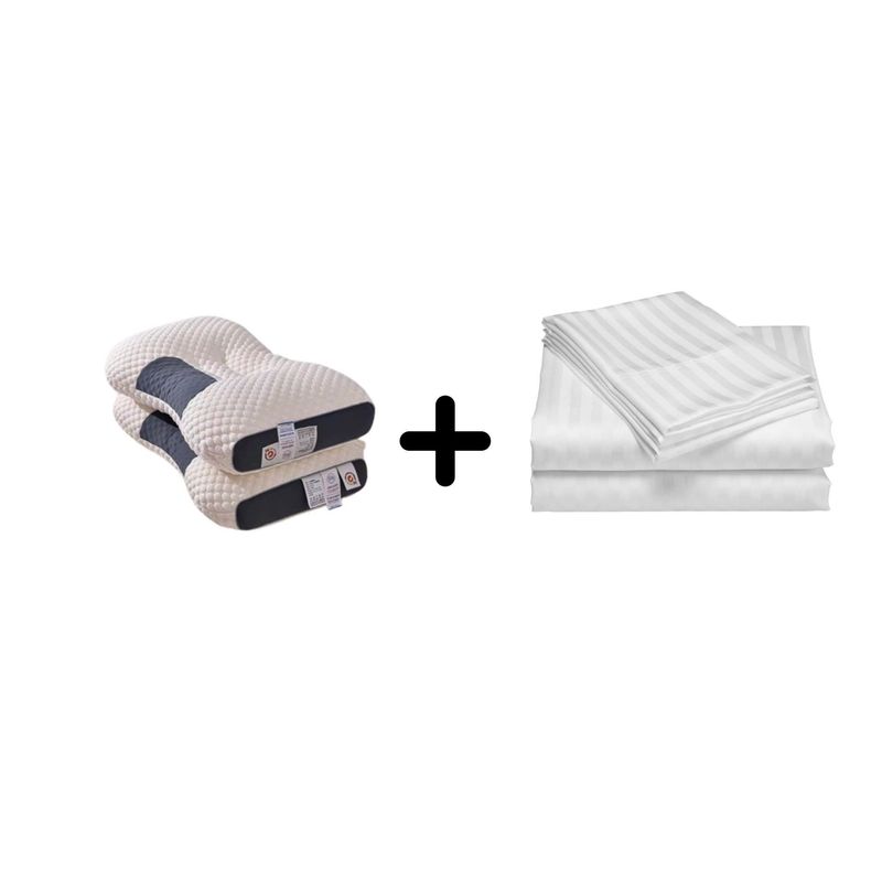ZHOPI CO - Sabanas Queen Blanco mas Dos Almohadas Cervical de Cuello
