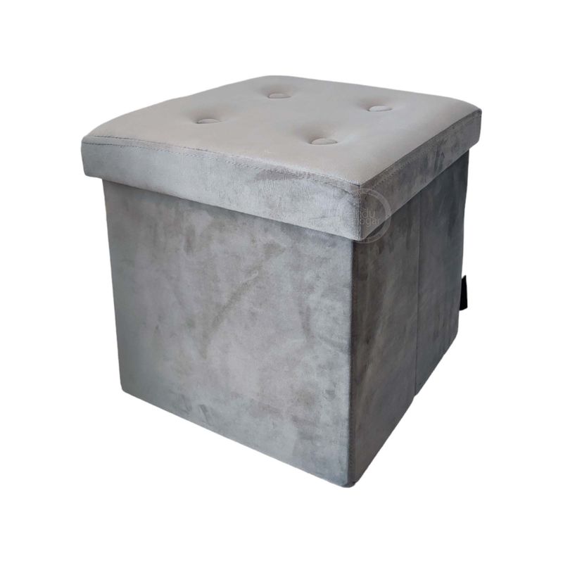 INDUHOGAR - Puff baul cuadrado totalmente plegable color gris