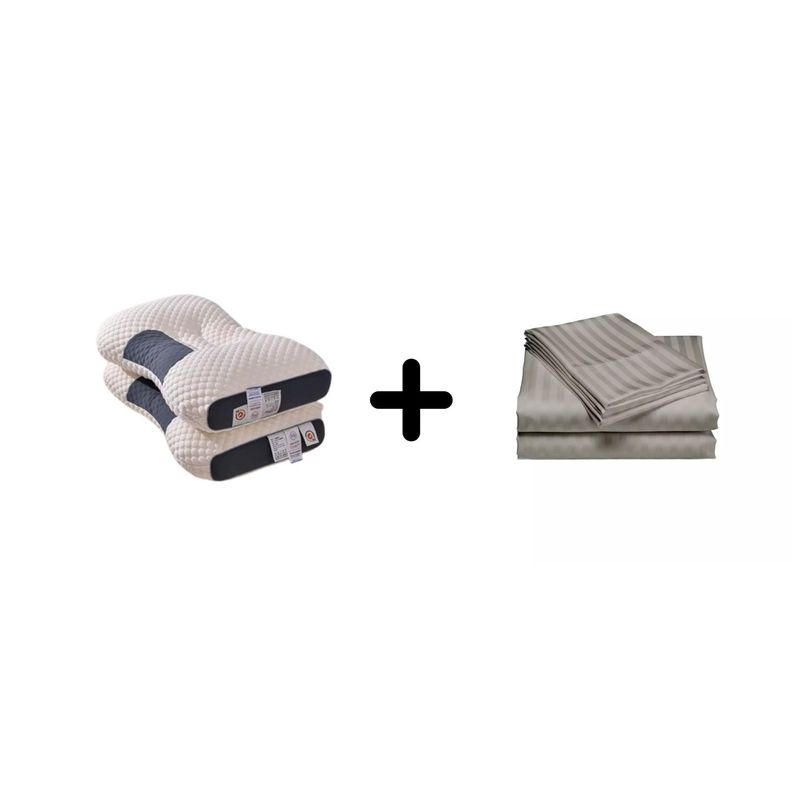 ZHOPI CO - Sabanas Doble Gris mas Dos  Almohadas Cervical de Cuello