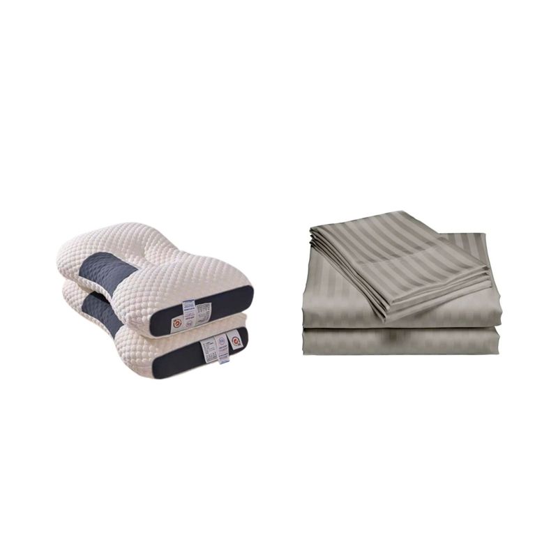 GENERICO - Sabanas Queen Gris mas Dos Almohadas Cervical de Cuello