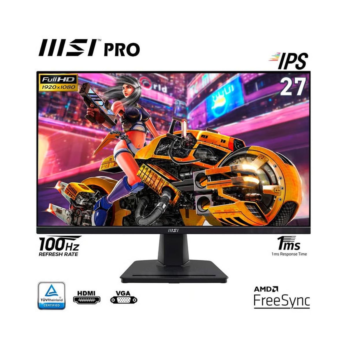 MSI - Monitor 27 MSI Pro MP275 100Hz 1ms 1080p IPS Altavoces HDMI VGA