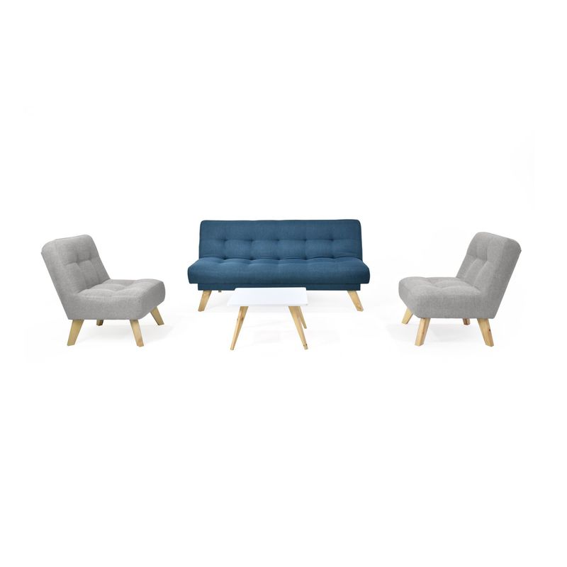 VENECIA - Set de Sala Porto y Mesa de Centro Nova en Tela Azul - Plata