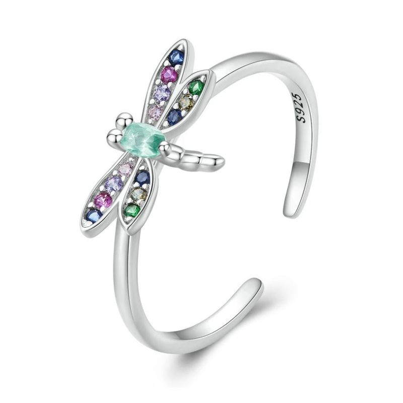 ALHAJAS - Anillo Ajustable Libélula Con Circones Regalos Para Mujer En Plata 925