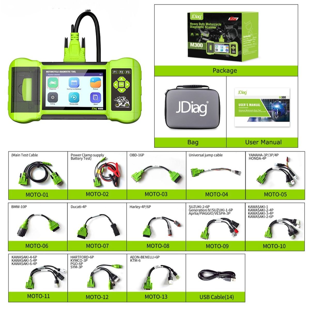 GENERICO - Scanner Multimarca Para Motocicletas M300 full conectores