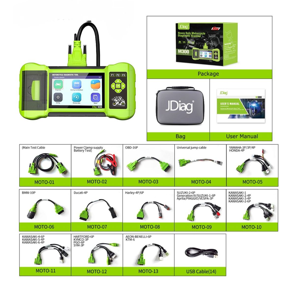 GENERICO - Scanner Multimarca Para Motocicletas M300 full conectores