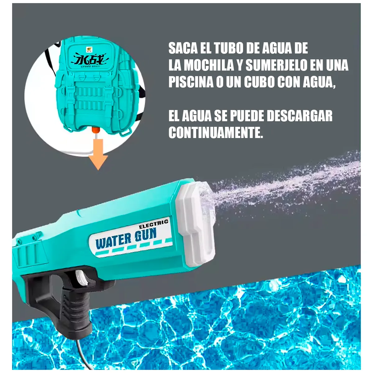 GENERICO - Pistola Agua Eléctrica Maleta Carga Automática Batería Niña