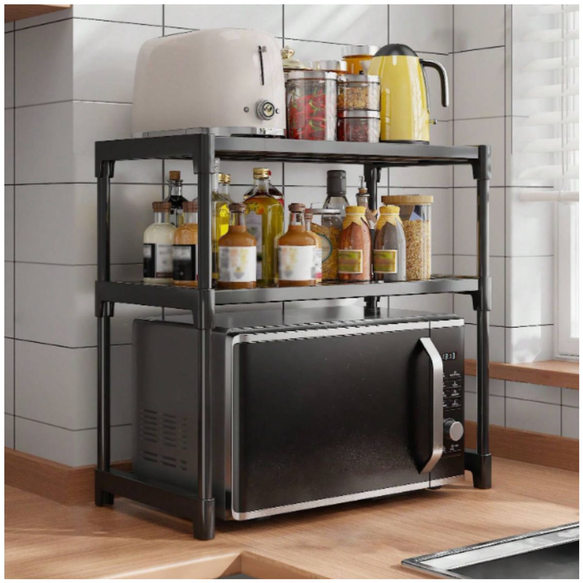 ONE PIXEL - Rack Estante Microondas Organizador Cocina 3 Niveles Negro