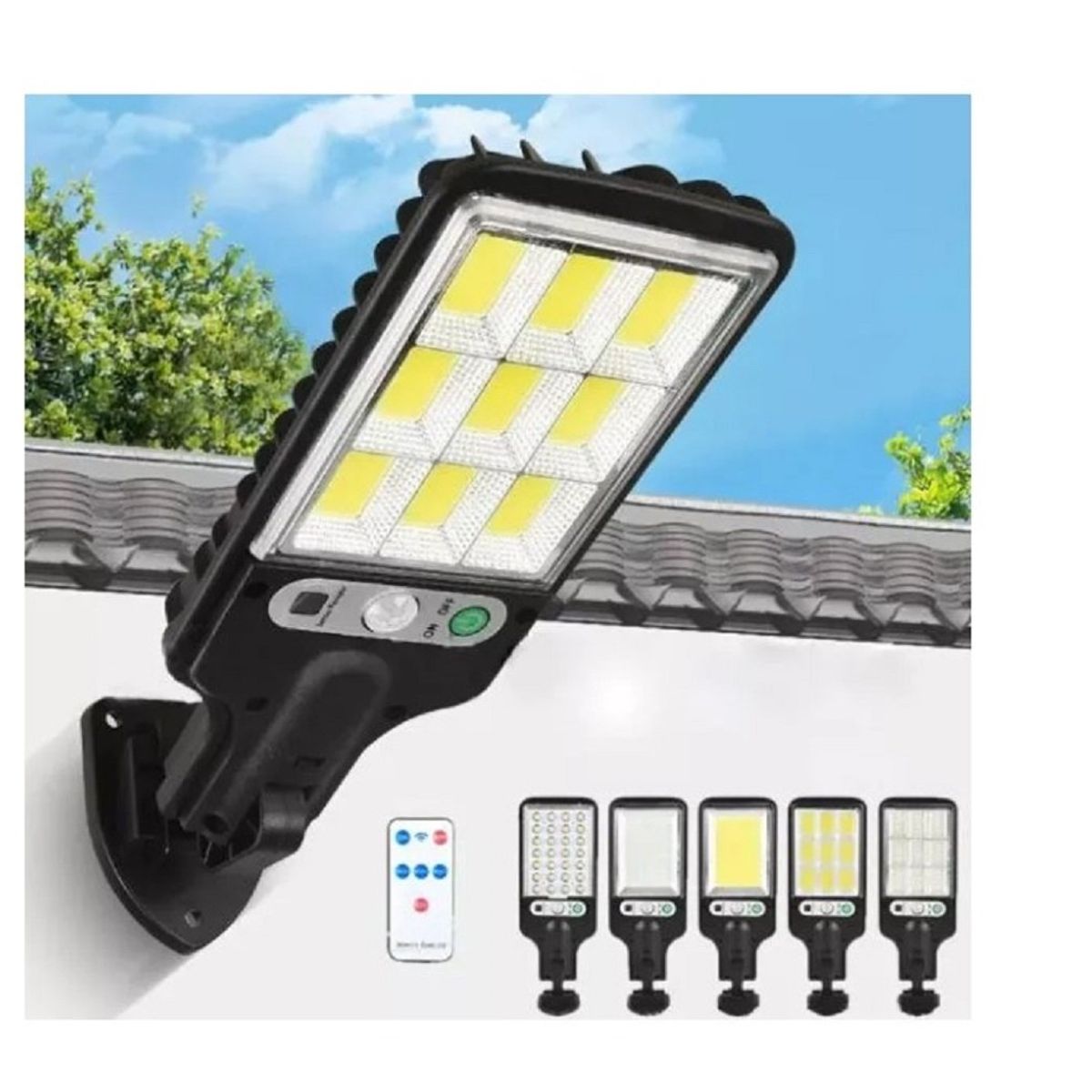 HOME - Reflector Lampara Solar Led 3 Modos Con Panel + Control Color Negro