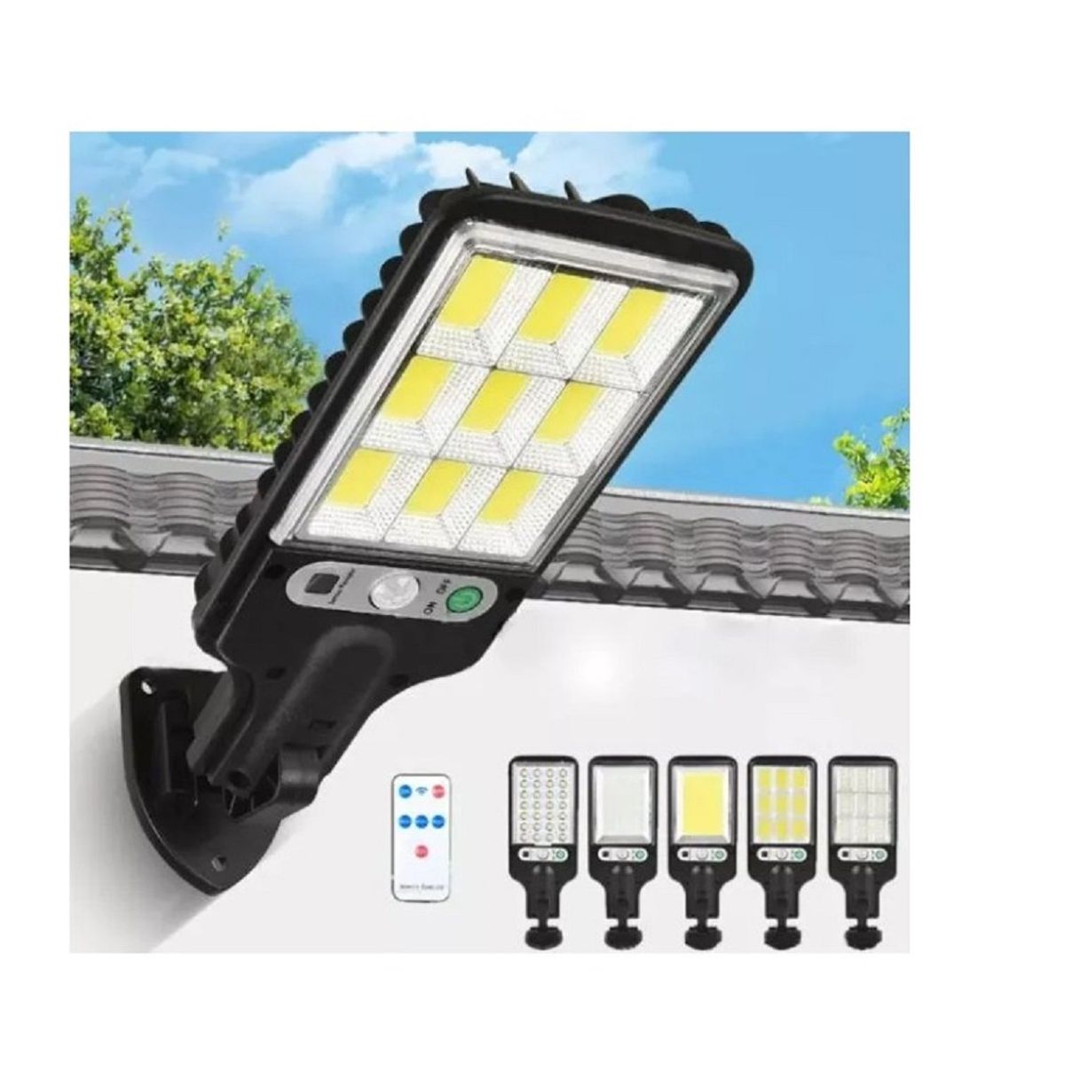 HOME - Reflector Lampara Solar Led 3 Modos Con Panel + Control Color Negro
