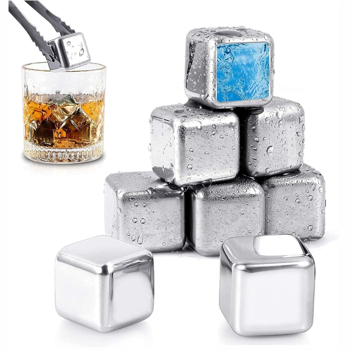 GENERICO - Cubitos De Hielo En Acero Quirúrgico 304 X8pcs Con Pinza