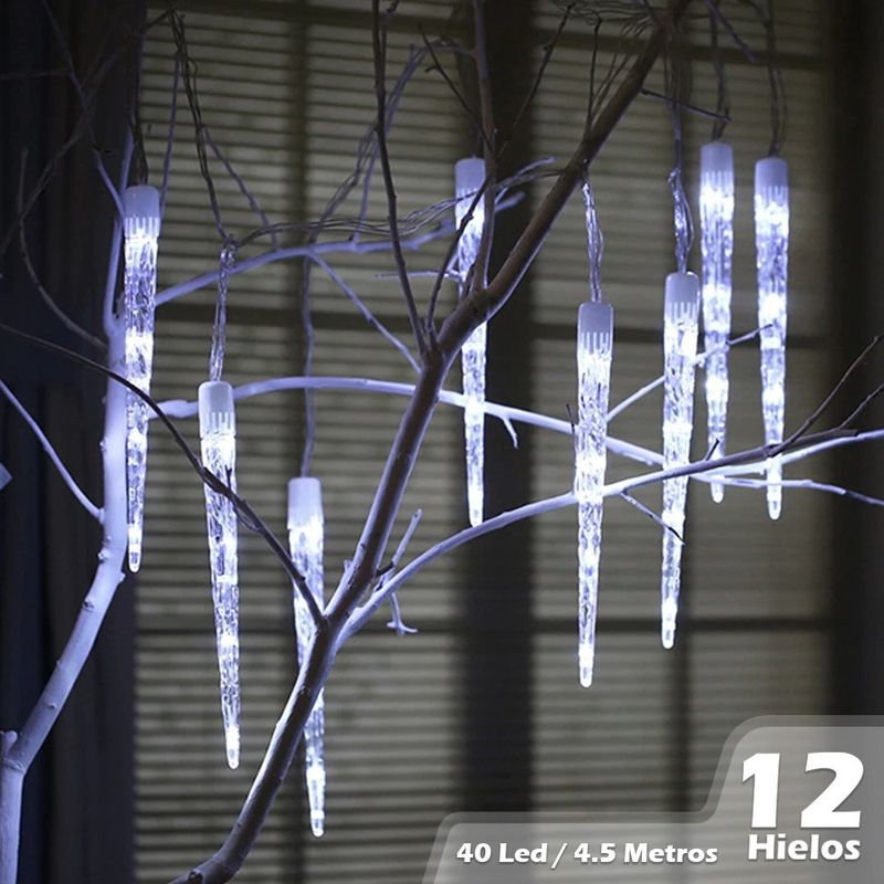 GENERICO - Luz Tipo Hielo 4.5mt 12 Tubos Cortina Decoración Navidad blanco