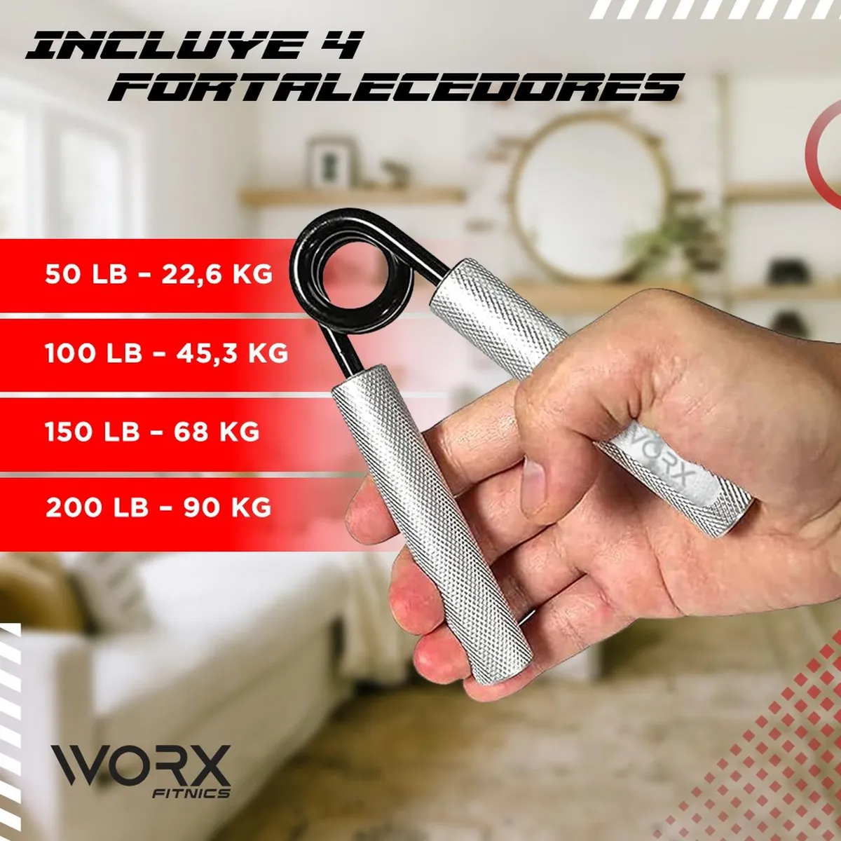 WORX - Hand Grip Ejercitador Manos Set X4 Worx Diferentes Niveles-