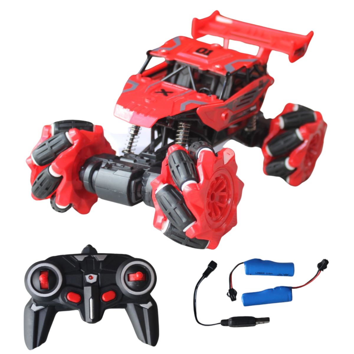 GENERICO - Carro Todo Terreno Control Remoto 4x4 Giro 360 Lateral Rojo