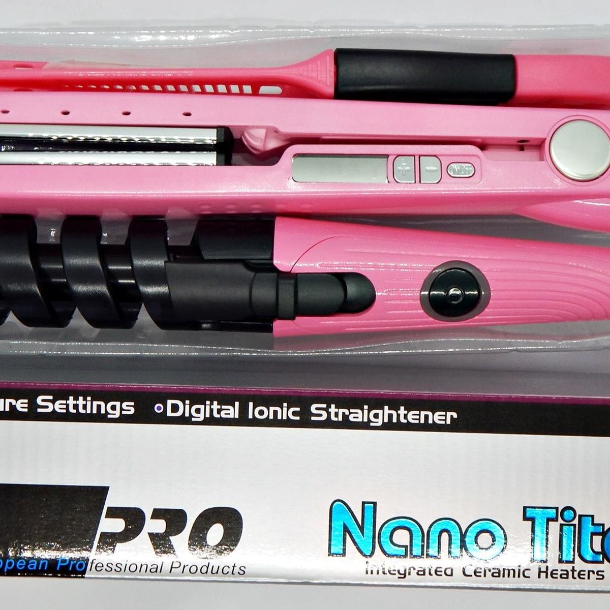 GENERICO - Combo nano titanium Plancha, Rizador Y Peine  rosado.