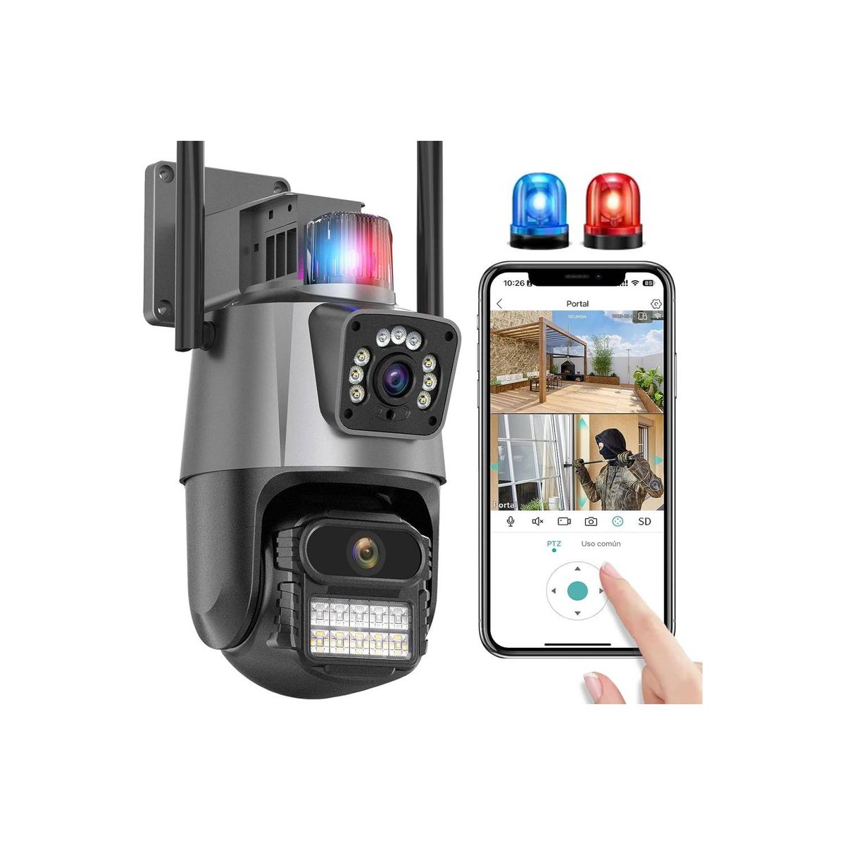 AWEI - Cámara Exterior seguridad con Sirena Doble lente