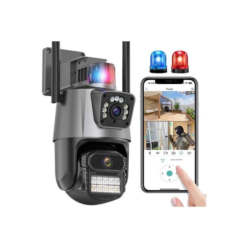 AWEI - Cámara Exterior seguridad con Sirena Doble lente + SD 32 GB