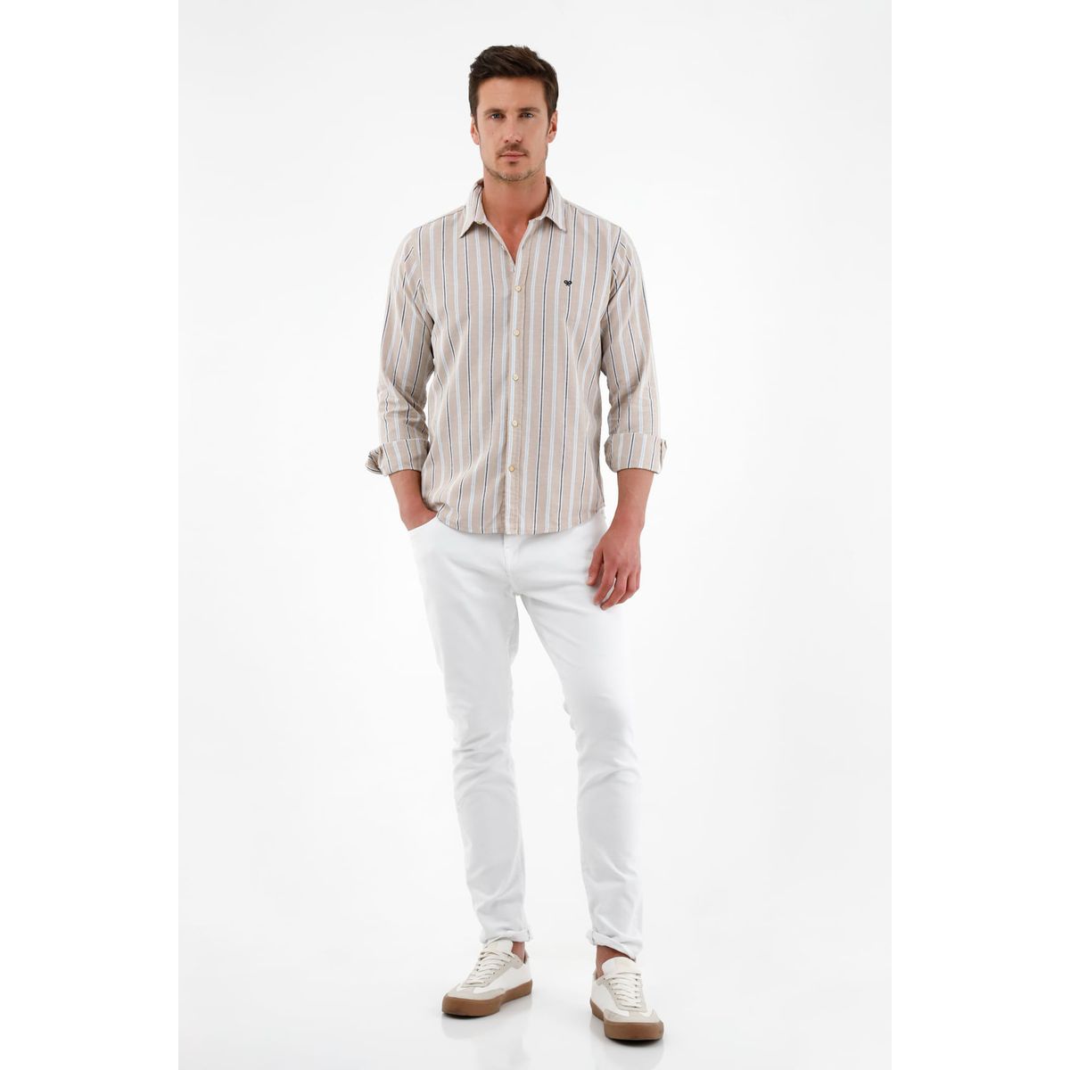 TENNIS - Camisa café manga larga para hombre