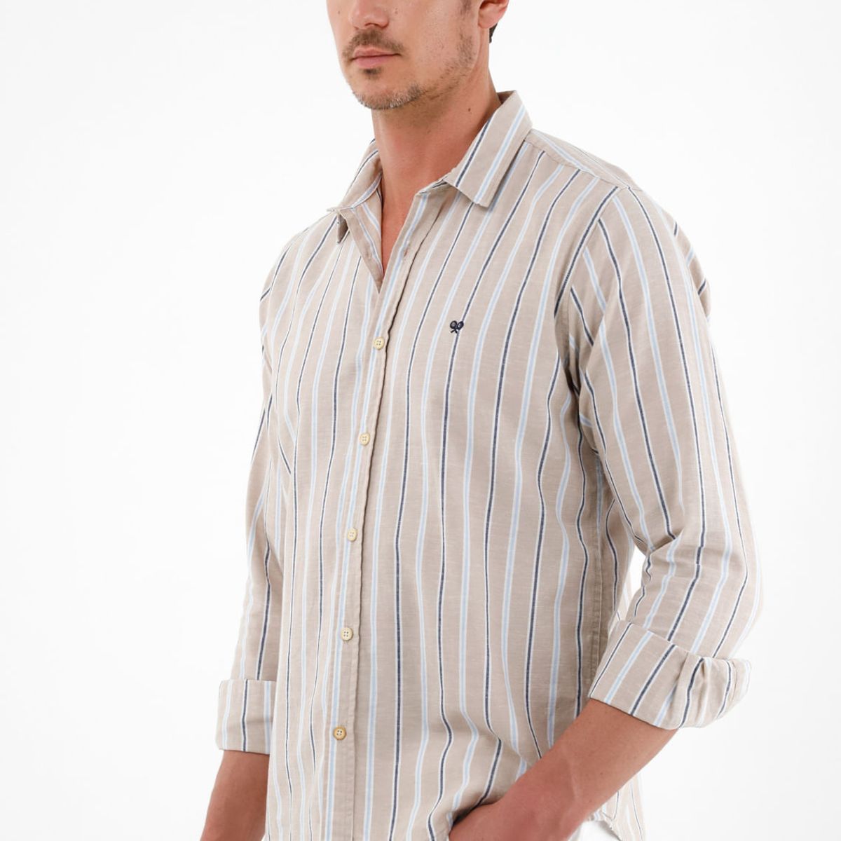 TENNIS - Camisa café manga larga para hombre