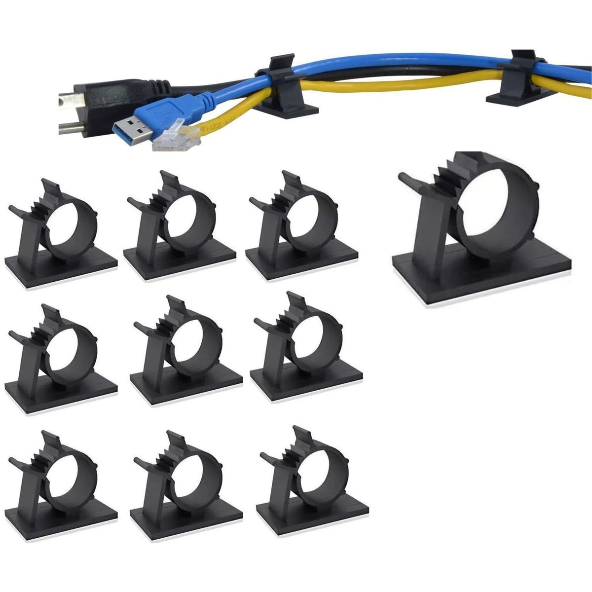 GENERICO - Pack 10 Clips ajustable autoadhesivo soporte Abrazaderas Cables  X