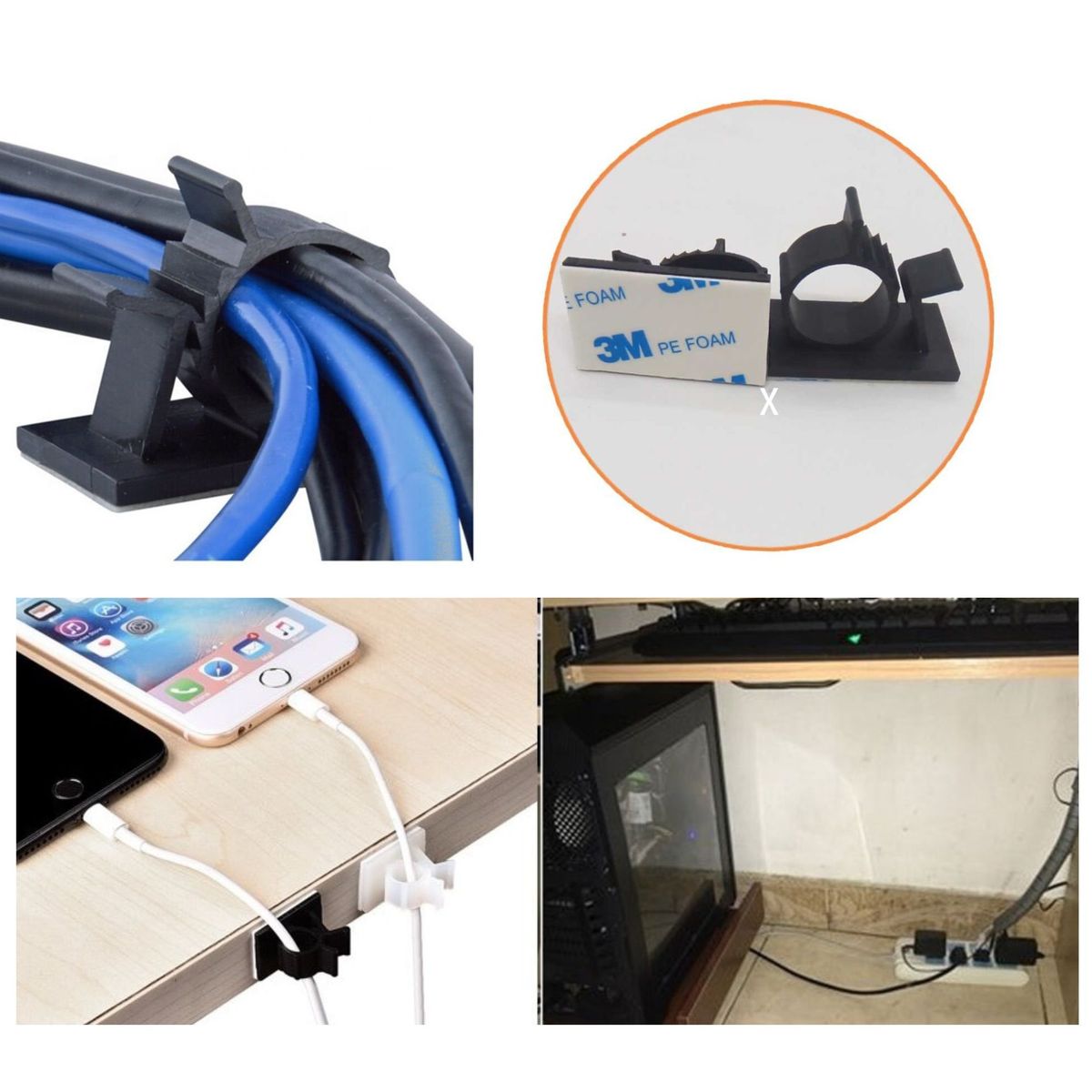 GENERICO - Pack 10 Clips ajustable autoadhesivo soporte Abrazaderas Cables  X