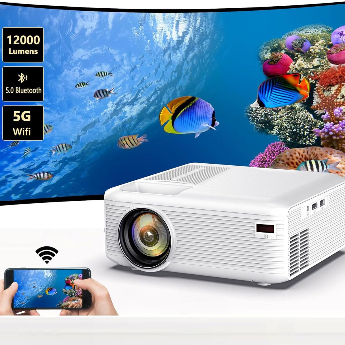 AMERICAN GENERICS - proyector nativo 1080P compatible con WiFi y Bluetooth