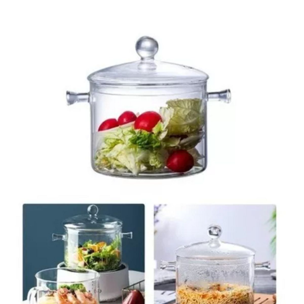 GENERICO - Olla Con Tapa recipiente En Vidrio Templado Transparente