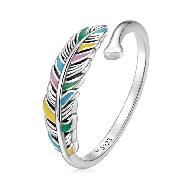 ALHAJAS - Anillo Ajustable Para Mujer Pluma Multicolor Fabricado En Plata 925
