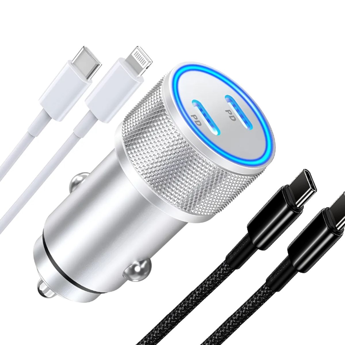 GENERICO - Cargador de Carro para Teléfono PD Dual con 2 Cables USB-C a Lightning