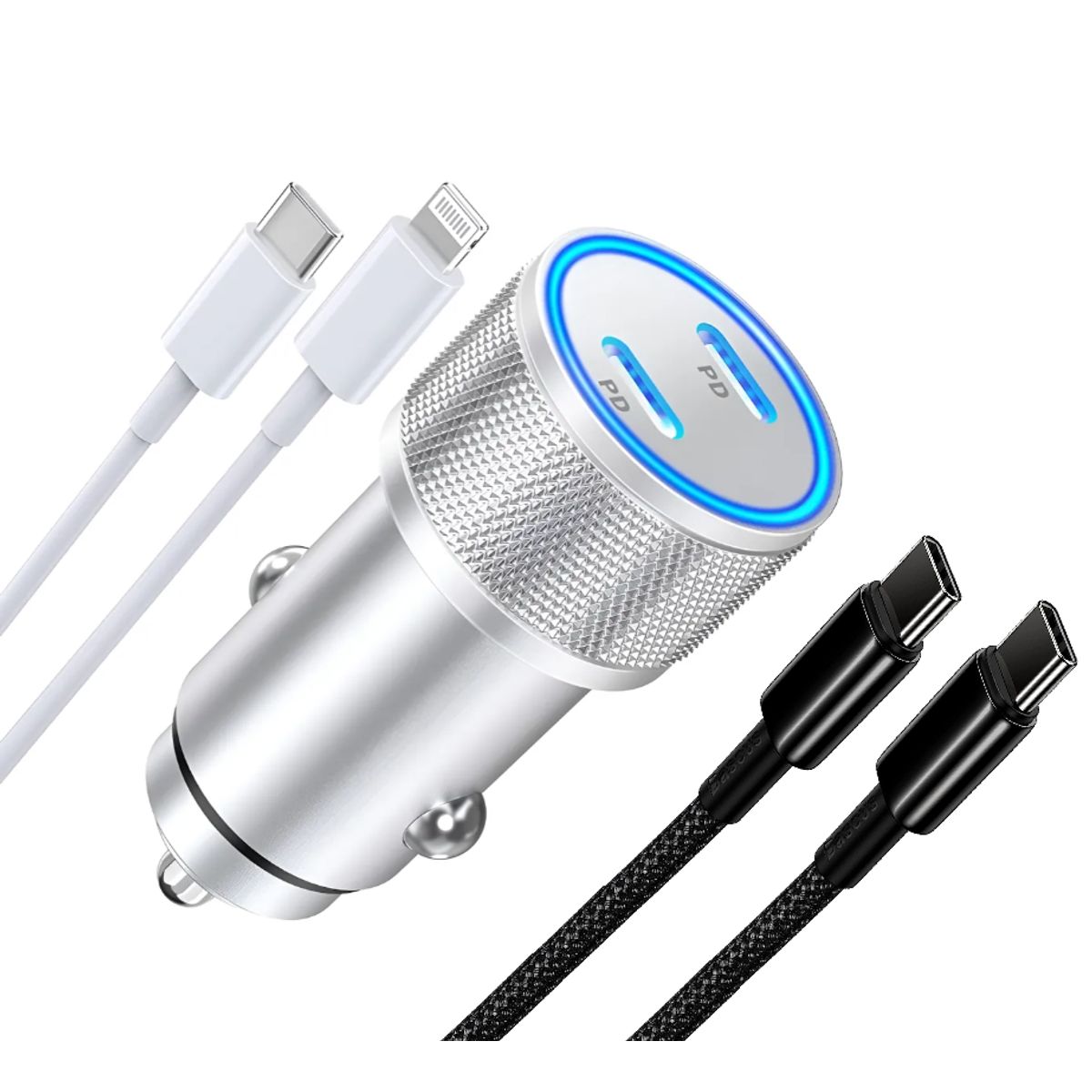 GENERICO - Cargador de Carro para Teléfono PD Dual con 2 Cables USB-C a Lightning