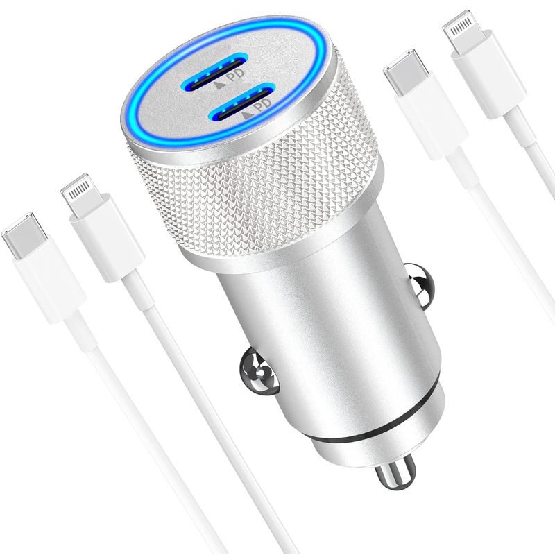 GENERICO - Cargador de Carro para Teléfono PD Dual con 2 Cables USB-C a Lightning