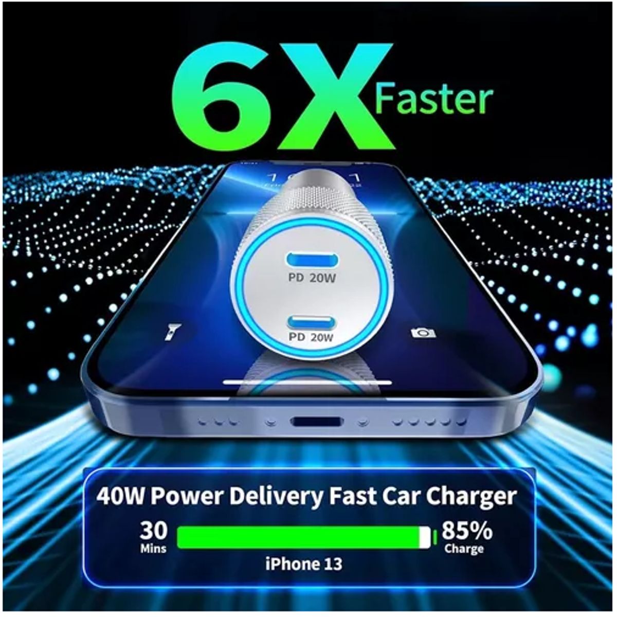 GENERICO - Cargador de Carro para Teléfono PD Dual con 2 Cables USB-C a Lightning